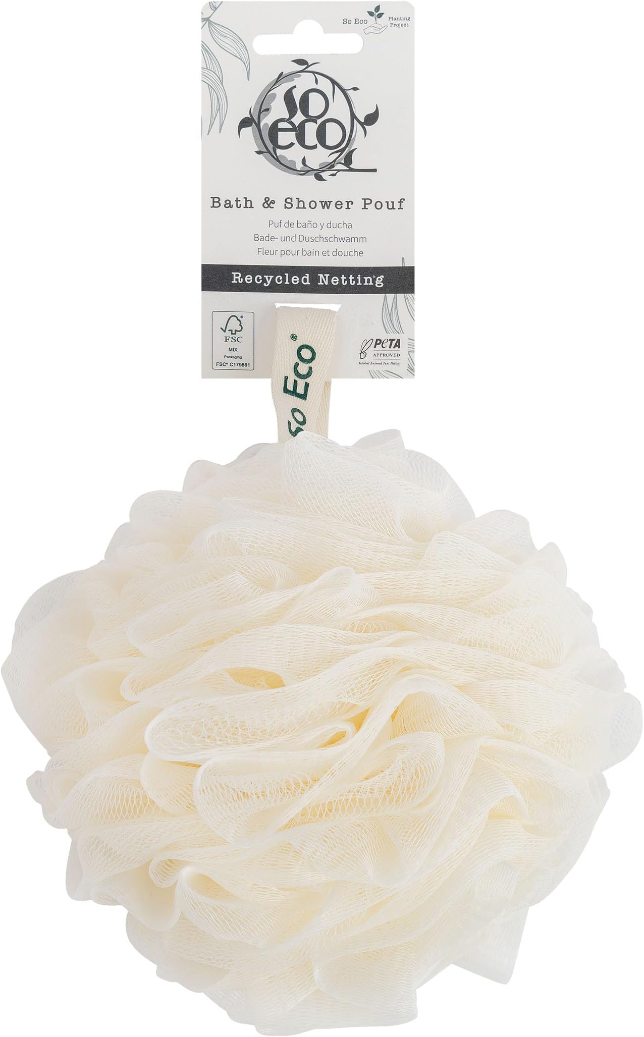 So Eco Bath & Shower Pouf – 100% Recycled Netting, Gentle Exfoliating Sponge for Daily Cleansing – Vegan & Plastic-Free Packaging - 70g