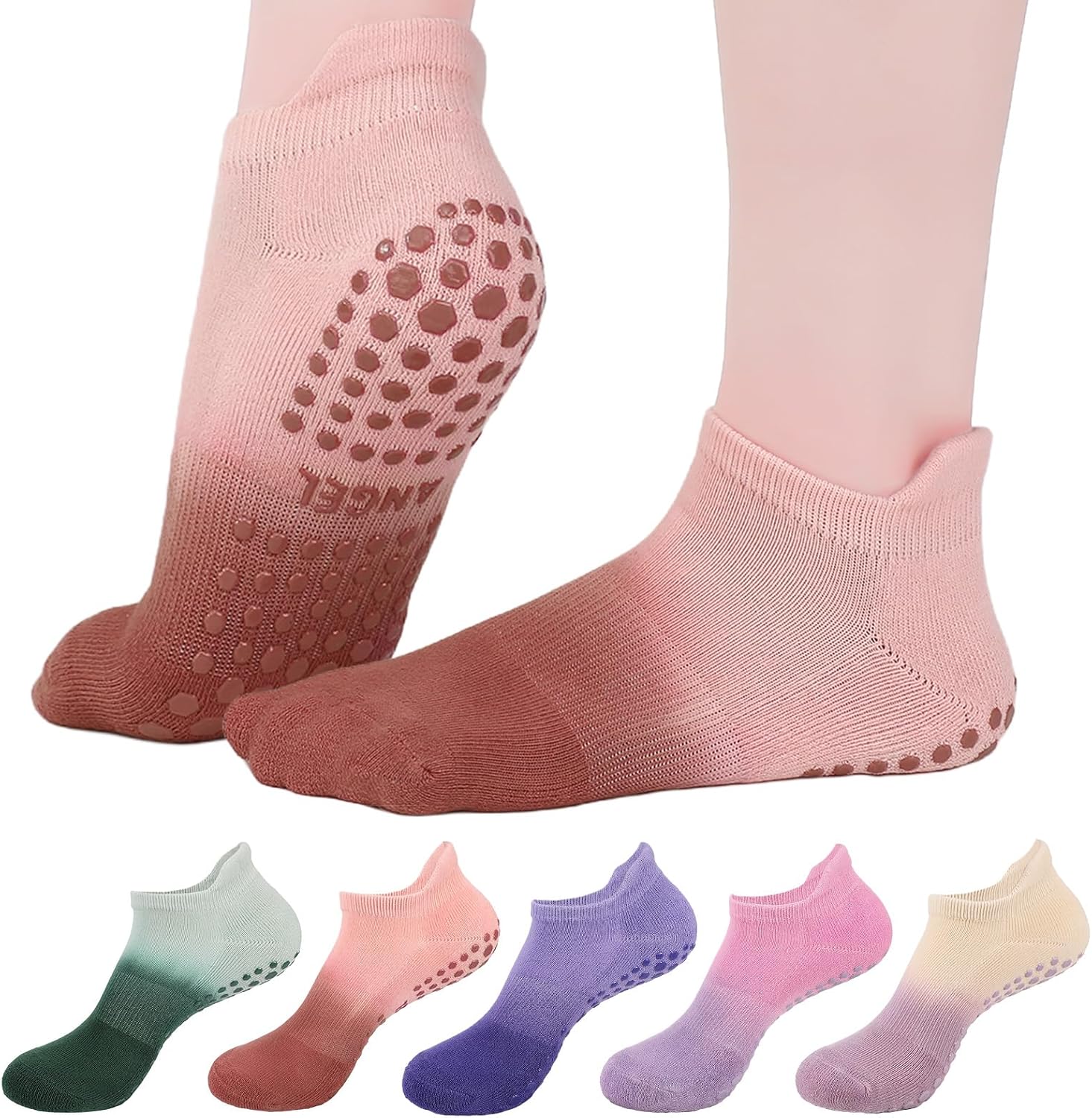 5 Pairs Pilates Socks with Grips for Women Yoga Socks Cotton Breathable Low Cut Ankle Non Slip Sock for Barre Ballet Dance Workout