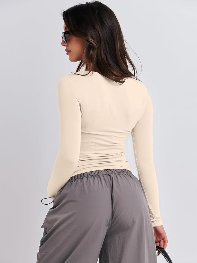 ANRABESS Women’s Long Sleeve Shirts Tight Fitted Going Out Crop Tops Crewneck Basic Tee Y2k Fall Outfits Teens Girls Clothes
