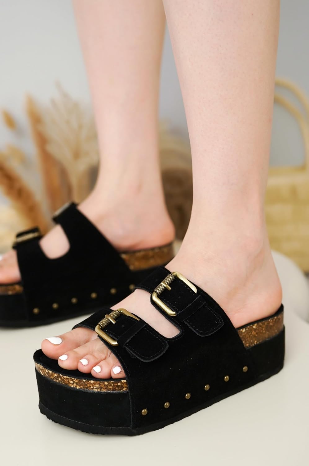 Project Cloud 100% Genuine Leather Platform Sandals Women - Memory Foam Insole with Two-Buckle - Non-Slip and Comfortable Wedge Sandals for Women 2026 (Oliy) - Image 2