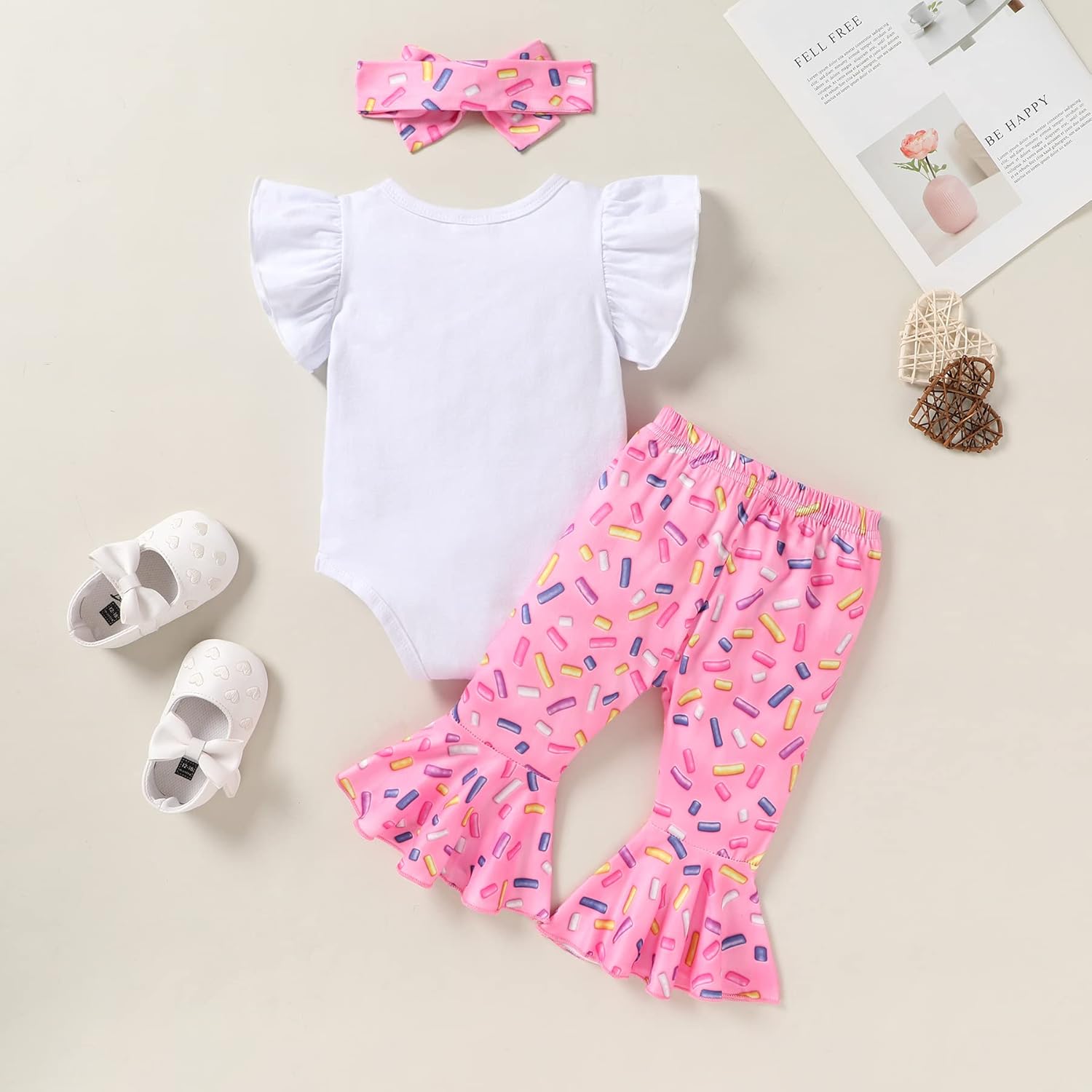 YOUNGER TREE Baby Girl 1st Birthday Outfit - My First Birthday Romper & Flared Pants - Image 2