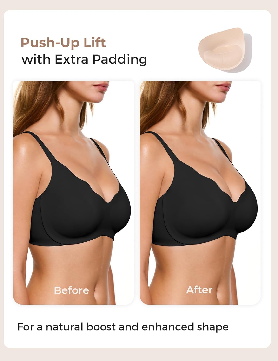 Women's Wireless Push Up Bra Scalloped No Underwire Comfortable Bras Full Coverage Seamless Tshirt Everyday Bralettes - Image 3