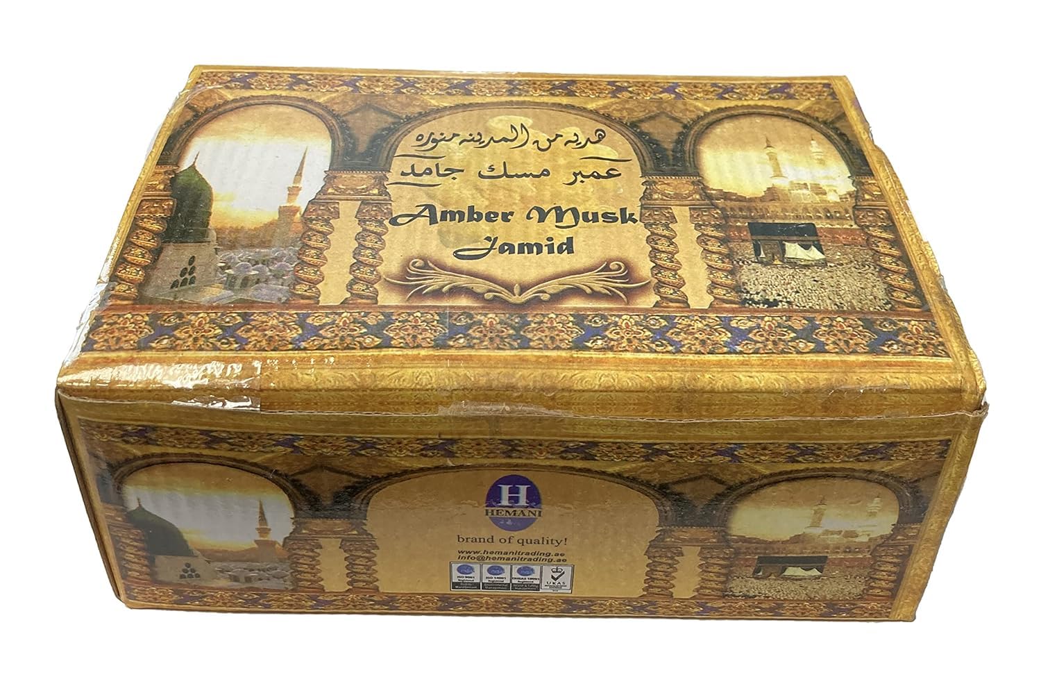 Hemani Amber Musk Jamid - Set di 12 scatole in metallo, profumo forte, orientale, ideale per il corpo e la casa, aroma duraturo, idea regalo, di alta qualità con Kajal