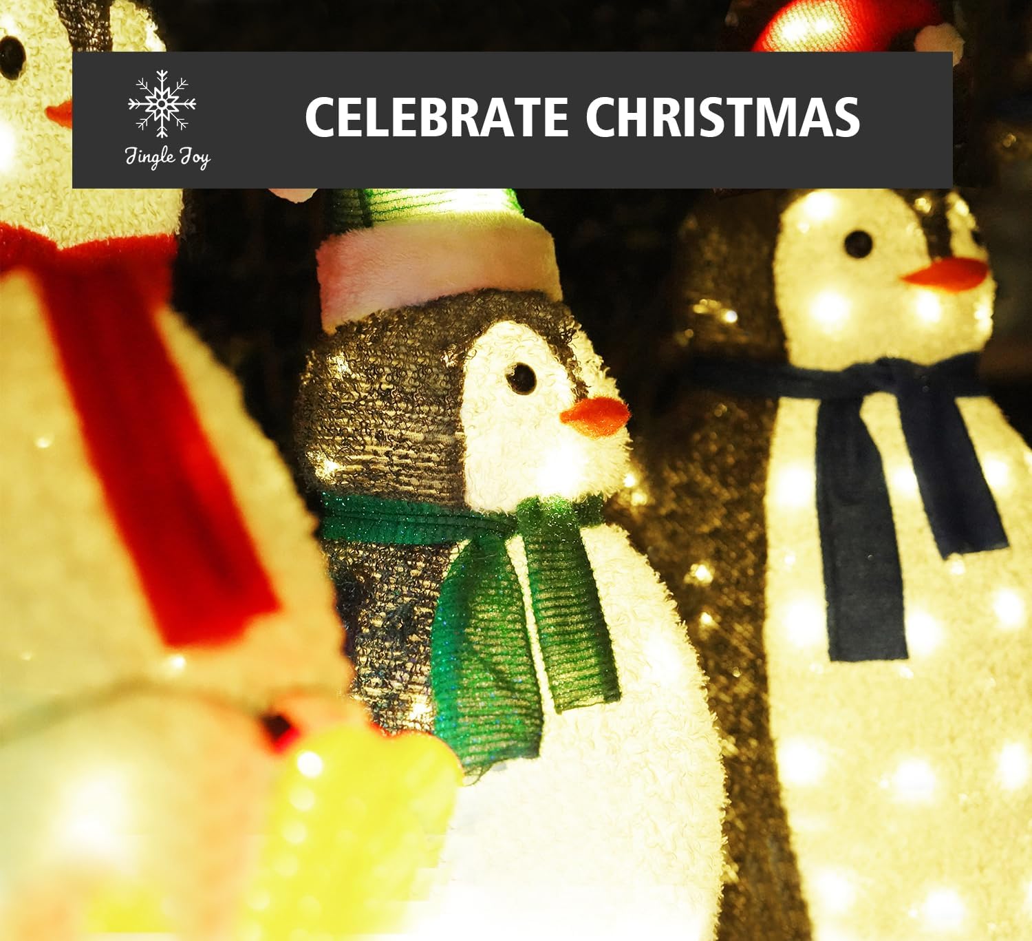 Jingle Joy 3-Piece 36-Inch LED Lighted Outdoor Penguin Family Set - Weather Resistant with Ground Stakes - Festive Winter Christmas Decorations - Holiday Yard, Lawn and Garden Decor