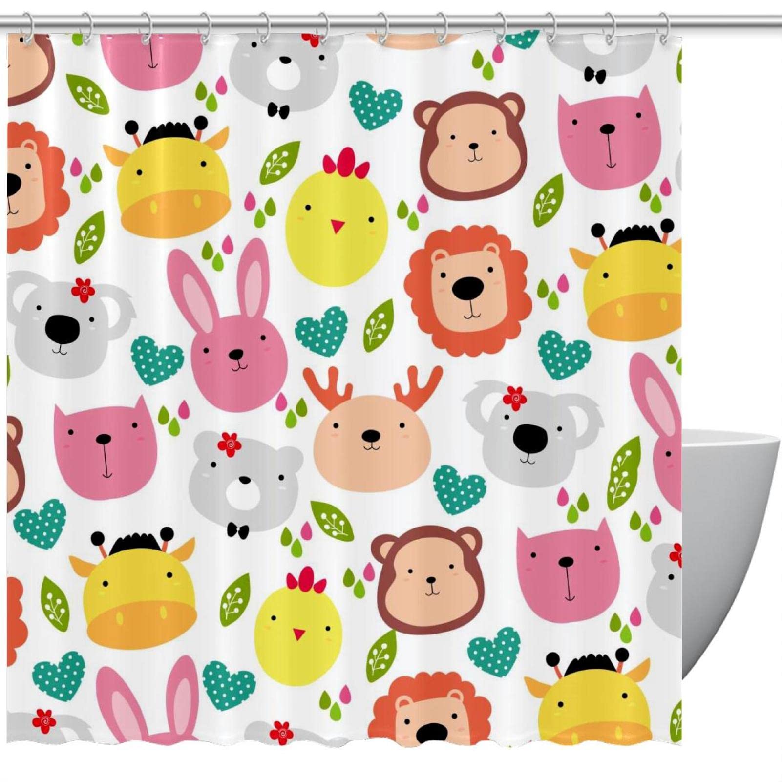 Rideau de douche animaux mignons 183 cm pour baignoire familiale
