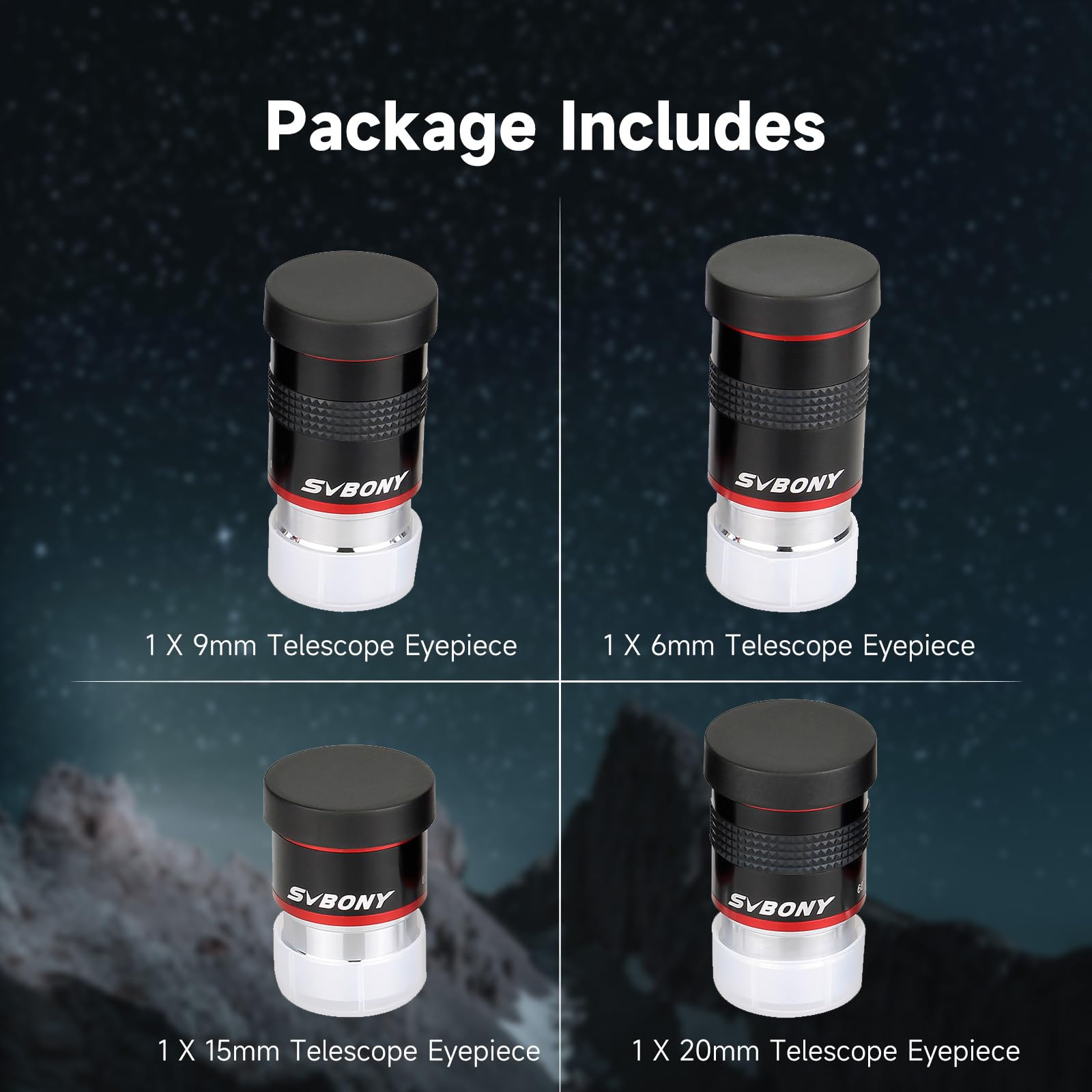 SVBONY Oculaire de télescope FMC à Large Bande Verte - Accessoire de télescope à Film Vert 1,25 à 68 degrés - Oculaire Ultra Grand Angle pour télescope astronomique (6 mm, 9 mm, 15 mm, 20 mm)