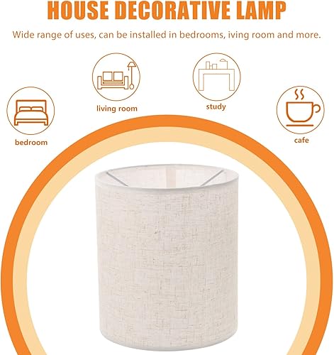 Miniatura 5 de Kichvoe Pantallas de lámpara de tambor alto, cubierta de lámpara de mesa de lino E27, pantalla cilíndrica E27, repuesto de fácil montaje, cubierta