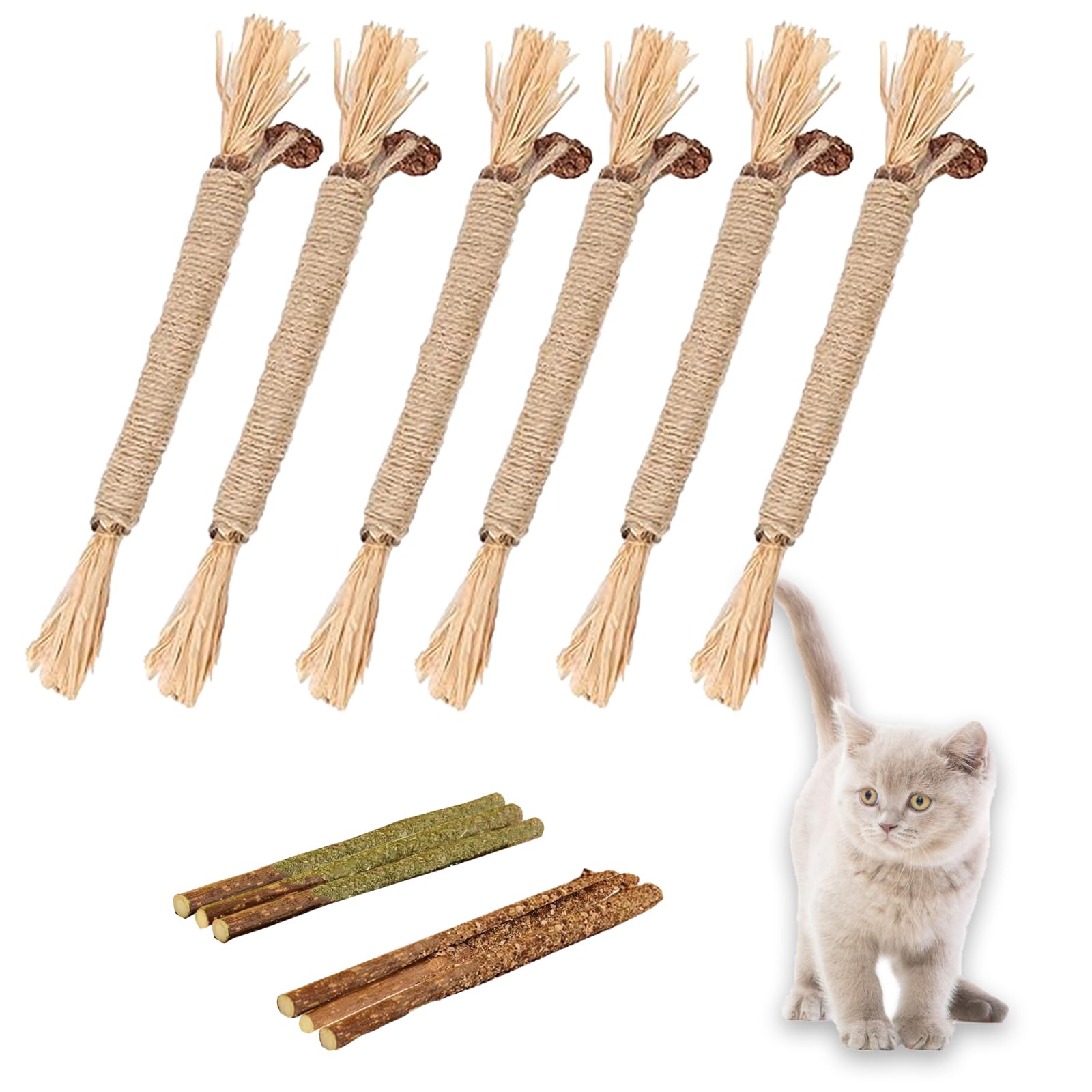 GIAPINST Palitos de Catnip para Gatos, Masticar Palos Gato, Palitos Masticables Matatabi para Gatos, Hierba Gatera Juguete, Aliviar el Aburrimiento de los Gatos y Limpiar los Dientes(12Pcs)