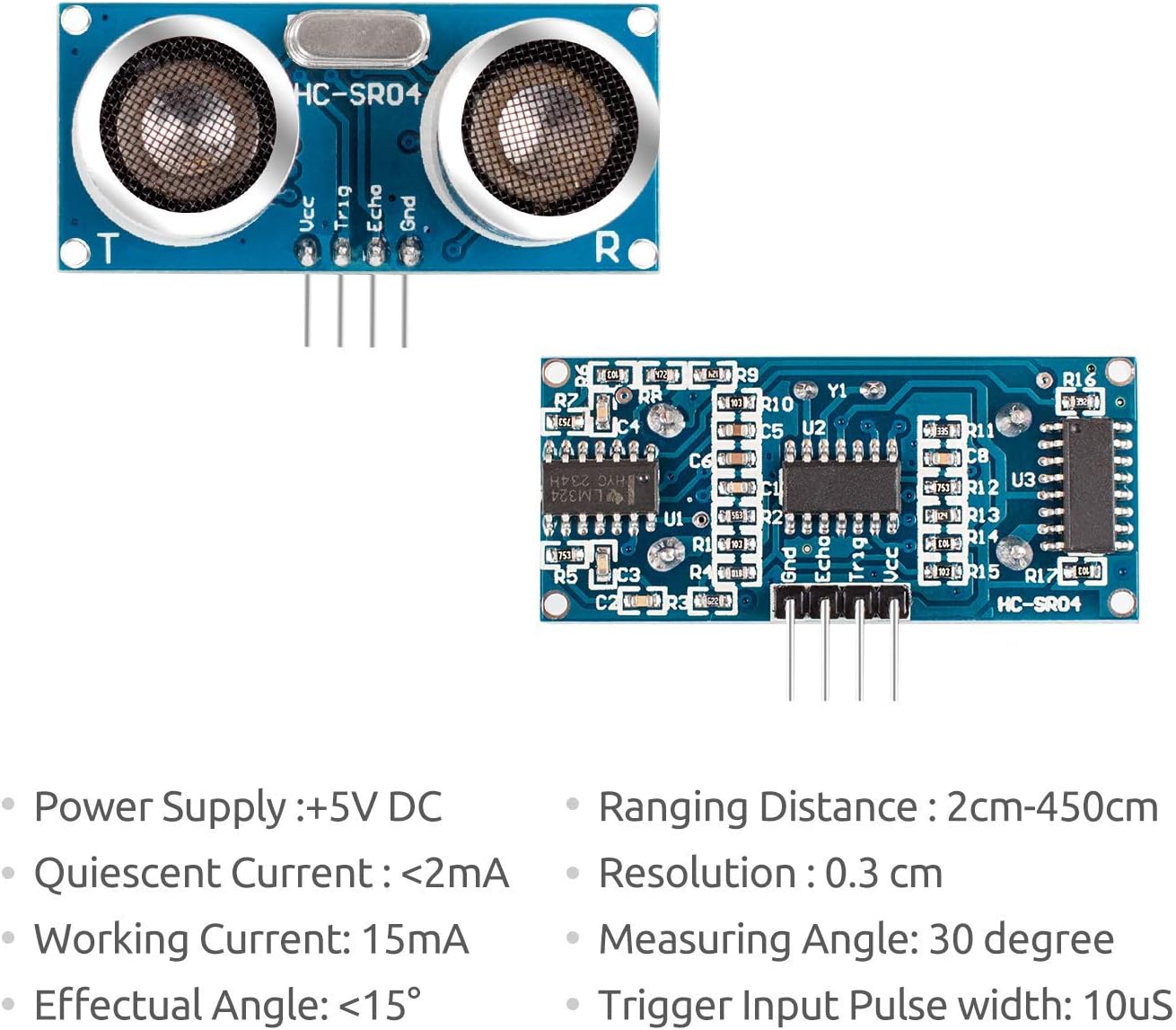SunFounder Ultrasonic Module HC-SR04 Distance Sensor Compatible with Arduino R3 Mega2560 Duemilanove Nano Robot Rapsberry Pi 4B 3B+, 3B, 2 Model B & 1 Model B+