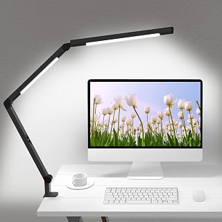 Micomlan Clip-On LED Desk Lamp: Dual Light Source, Swing Arm, 4 CCT Modes, 5 Brightness Levels - Eye-Care Clamp Light for Home Office