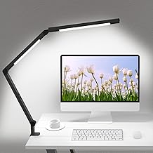 LED Desk Lamp with Clamp, Architect Desk Lamp with Dual Light and Adjustable Swing Arm, Clip-on Eye-Care 4 CCT Modes &amp; 5 Brightness Levels Table Light Modern Computer Lighting for Home Office
