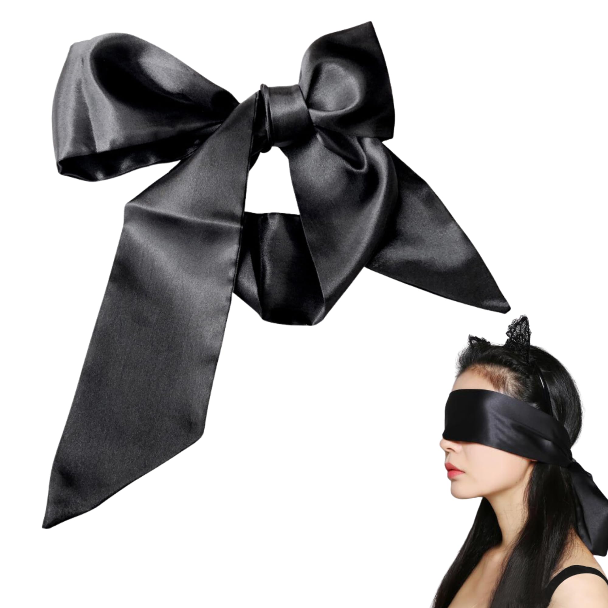 Magicnitz Eye Masks BlindFolds 2pc, Handcuffs Bondage, Silk Soft Satin Blindfold Eye Covers, Sex Game for Couples adult play Double Sided Sexual Sex Toy Body Restraint Enhance Sex (Black)