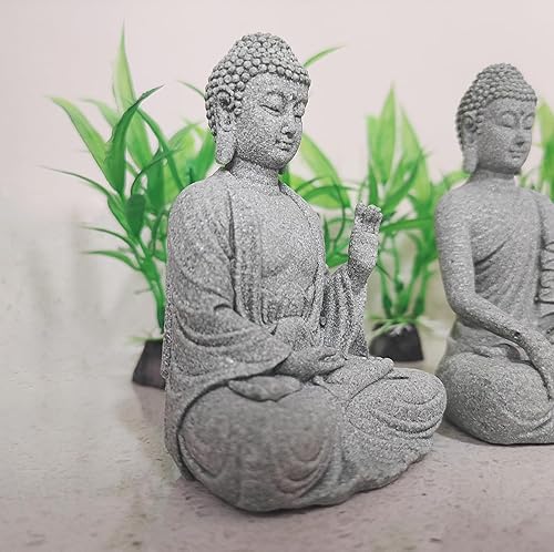 Vista 4 de livelyfish Figuras de Buda de piedra asiática para acuario, jardín zen, estatua de pecera, decoración de esculturas de jardín zen, decoración