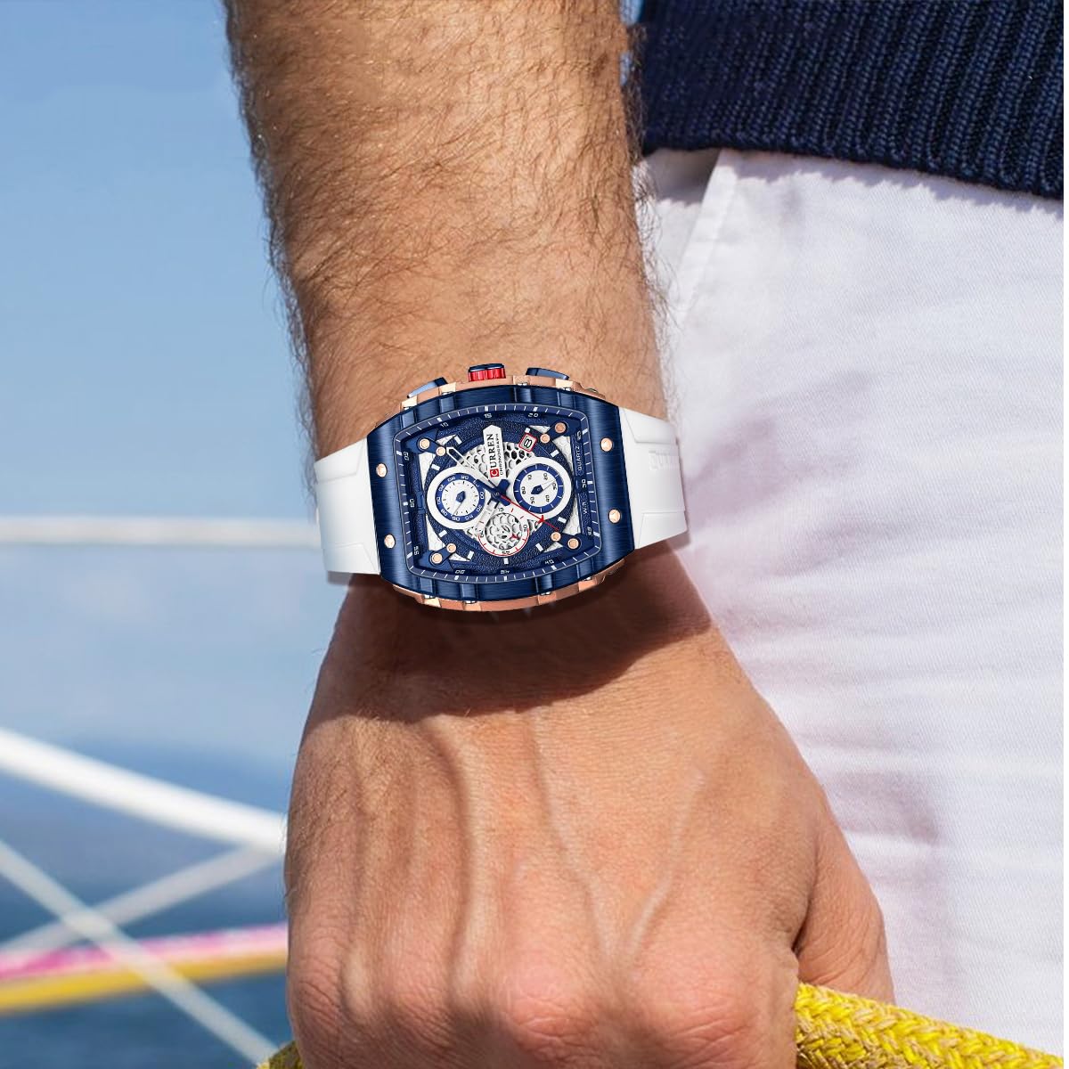 Men's Chronograph Sport Watch Waterproof Military Watches for Men Analog Quartz Wristwatch with Date Display Silicone Strap Outdoor Clock