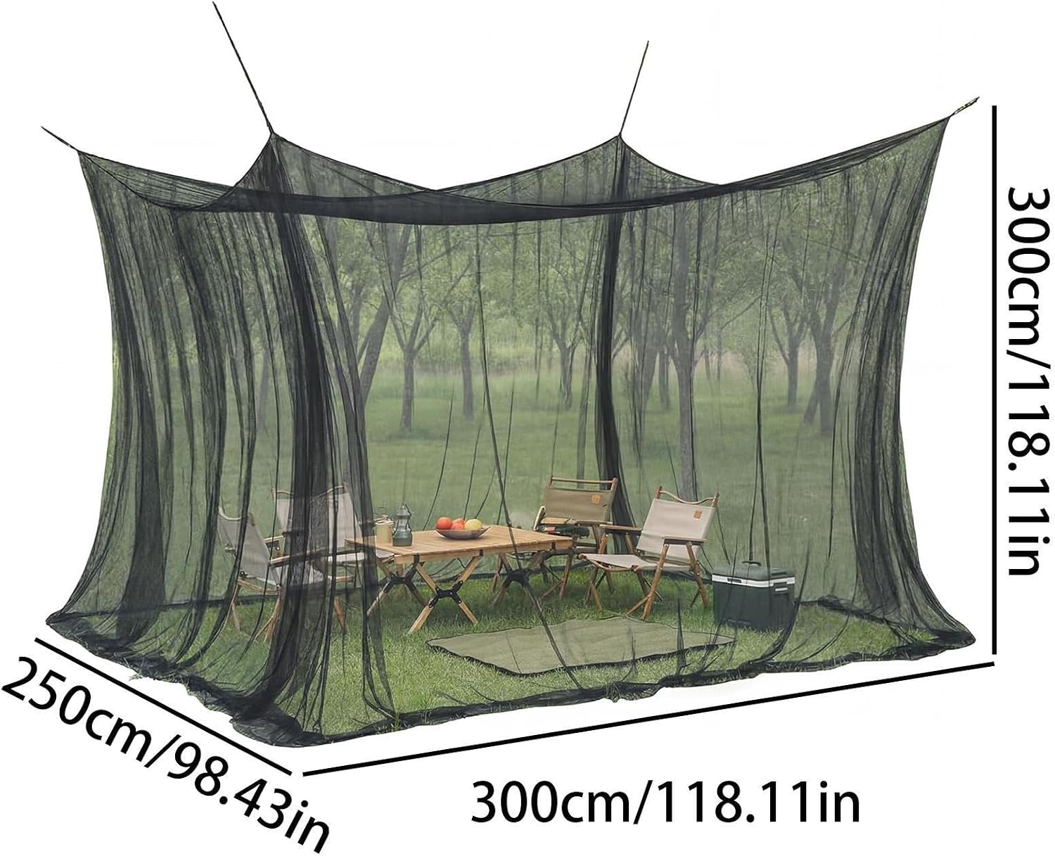 Camping Fly Net, 300x300x250cm Mesh Canopy, 118.11x118.11x98.43 Inch Barrier Screen, Comfort Aid with Patio, Compact Supply with Balcony Use, Accessories for Outdoor Backyard Yard Pergola Gazebo
