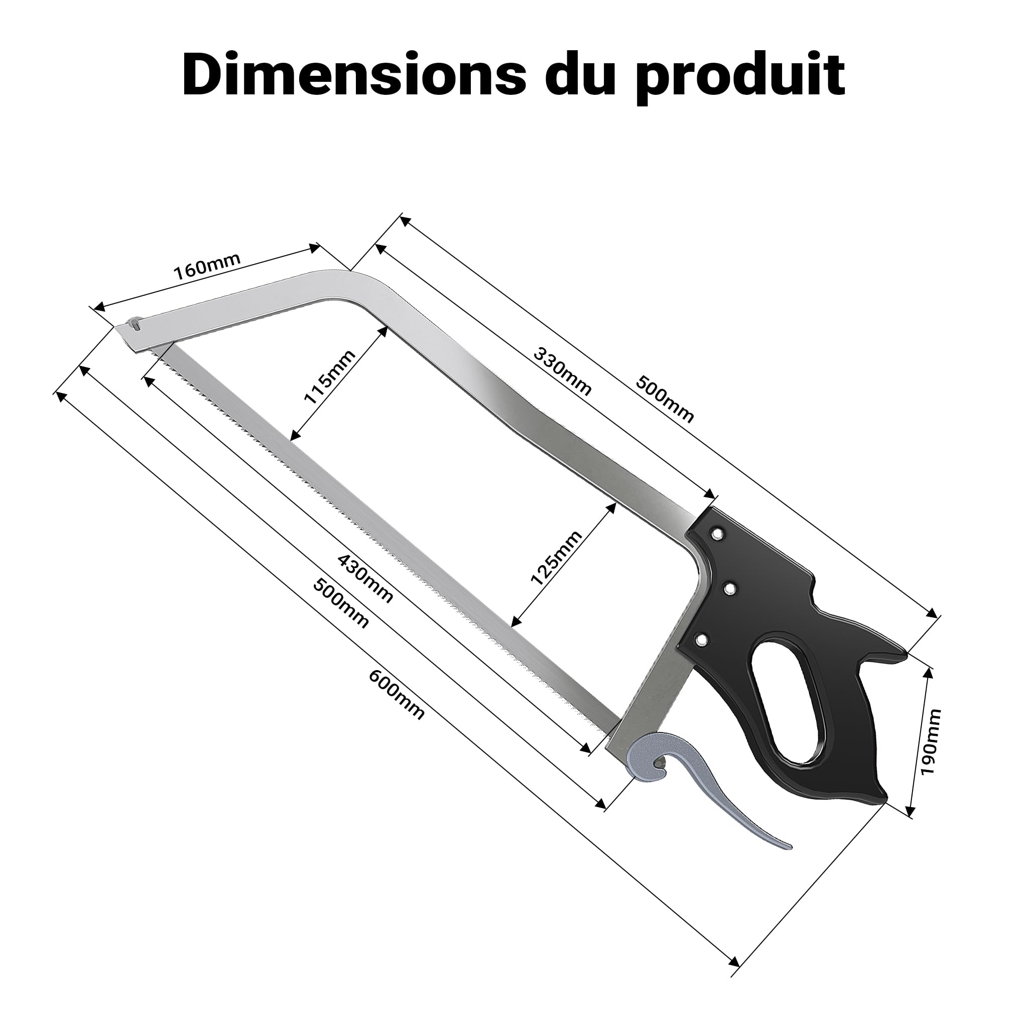 Wiltec XL Professional Butcher Saw - 600 x 26 x 160 mm - 43 cm Blade - with PVC Non-Slip Handle - Kitchen Tool - Manual Deli Cutter - for Meat and Large Bones