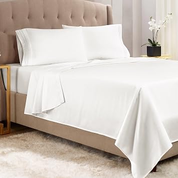 Empyrean Queen Sheets - 4 PC Super Soft Bed Sheets Queen Size - Double Brushed Microfiber Queen Size Sheets - Hotel Luxury White Queen Bed Sheets Set, with 4 Corner Elastic Straps