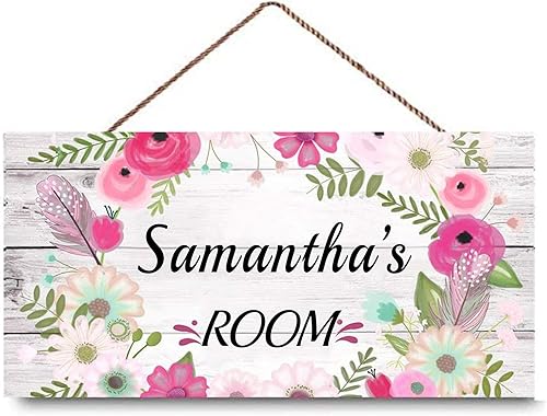 Letreros florales personalizados con nombre para habitación de niñas, dormitorio, puerta, letreros de madera personalizados con nombre de bebé con