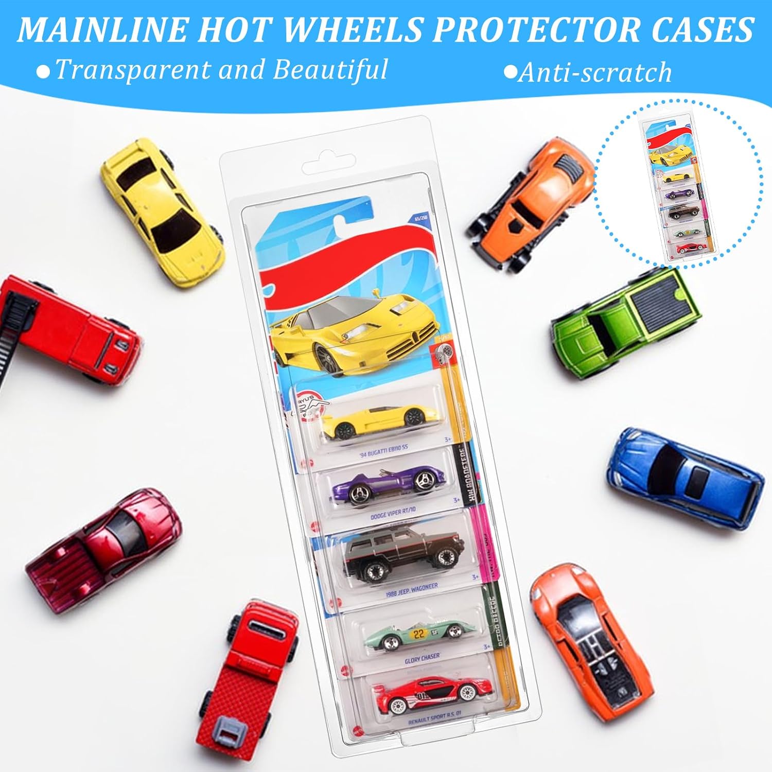 6 Pack 5 Separate Car Protector Case for Hot Wheels Mainline,Protector Packs Compatible with Hot Wheels Model,5 Car Clamshell Display Clamshell Cases Plastic Display Protective Case for Hot Wheel