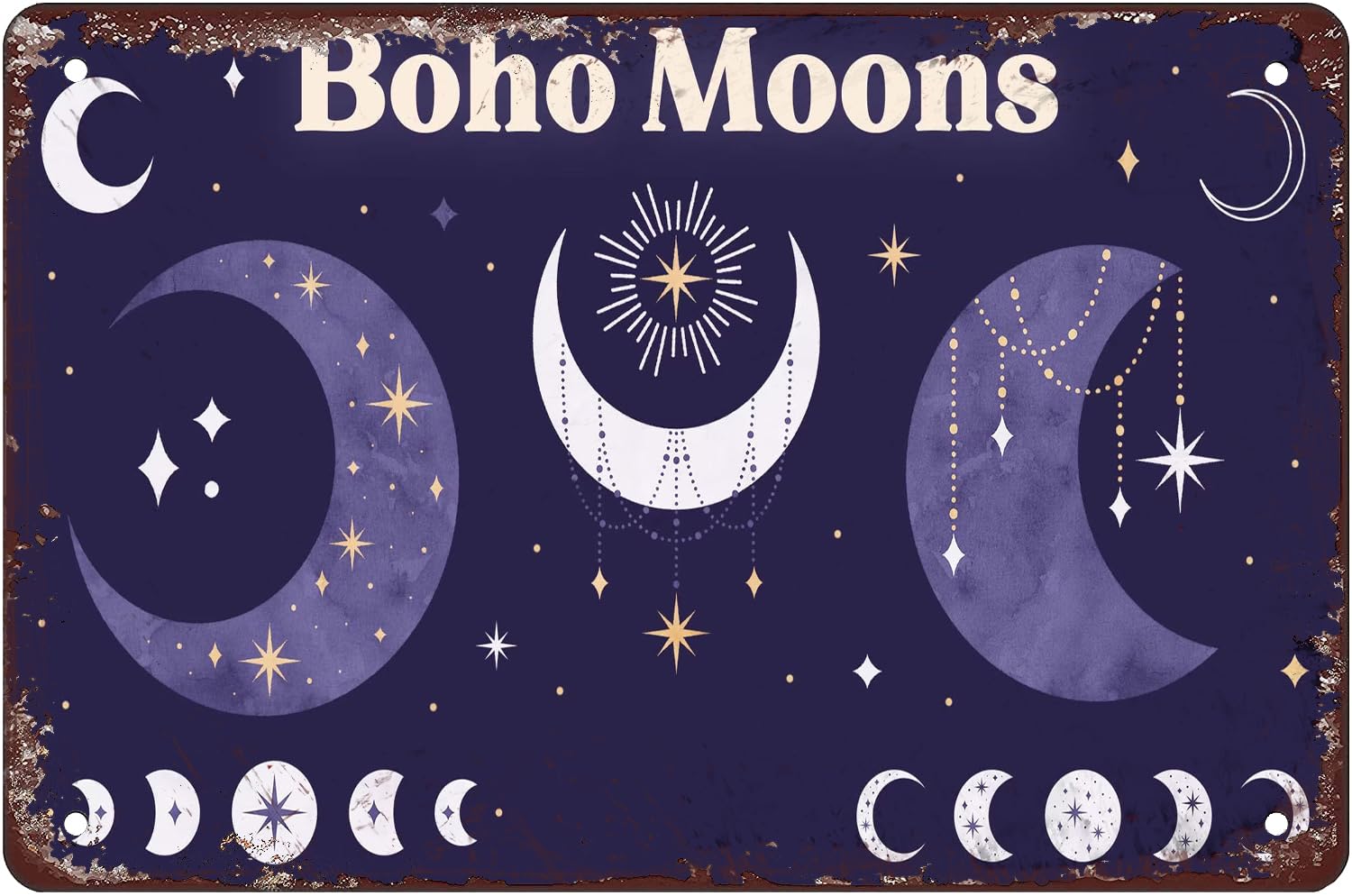 Kwqdozf As Pic Vintage Metal Tin Sign Boho Moon Wall Art For Home Kitchen, 8X12 Inch