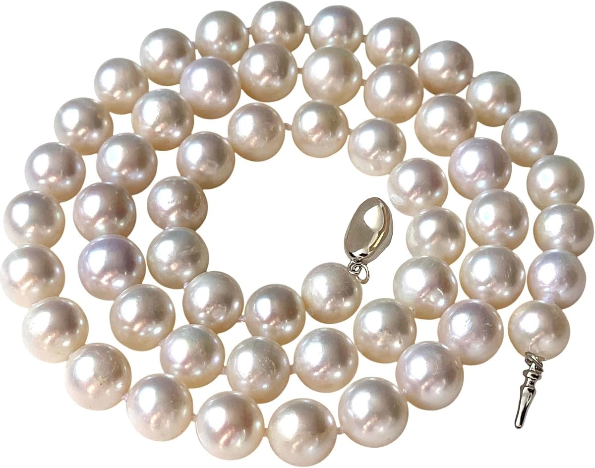 II PERLA REDONDA II Collar de perlas reales para mujer Marfil Beige Crema Perlas blancas Joyería Hombres Cultivadas de agua dulce Boda de plata esterlina