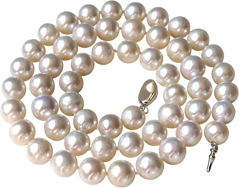 II PERLA REDONDA II Collar de perlas reales para mujer Marfil Beige Crema Perlas blancas Joyería Hombres Cultivadas de agua dulce Boda de plata esterlina