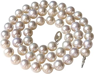 II PERLA REDONDA II Collar de perlas reales para mujer Marfil Beige Crema Perlas blancas Joyería Hombres Cultivadas de agua dulce Boda de plata esterlina