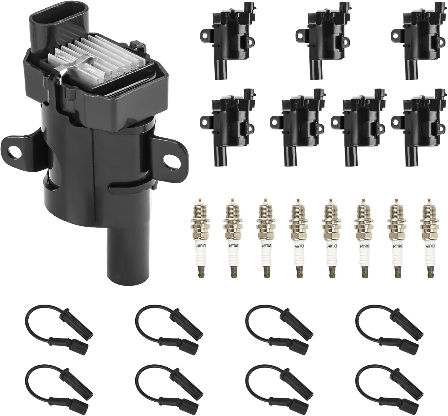 Ignition Coil & Iridium Spark Plugs UF262 for Chevy GMC Buick Cadillac Silverado Express Suburban Savana 1500 2500 3500 Avalanche Tahoe Escalade Rainier 5.3L 6L 4.8L - 8 Set w/Wires