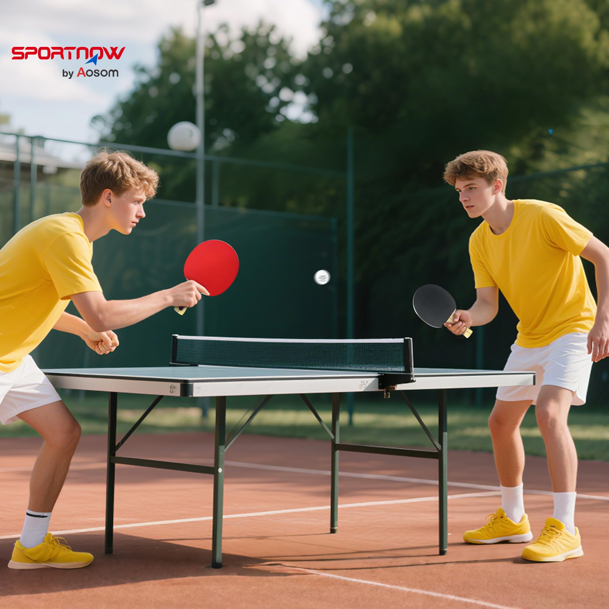 SPORTNOW Set di Racchette da Ping Pong e Palline, Set 4 Racchette per Tennis da Tavolo con Custodia per Principianti e Professionisti, Rosso e Nero