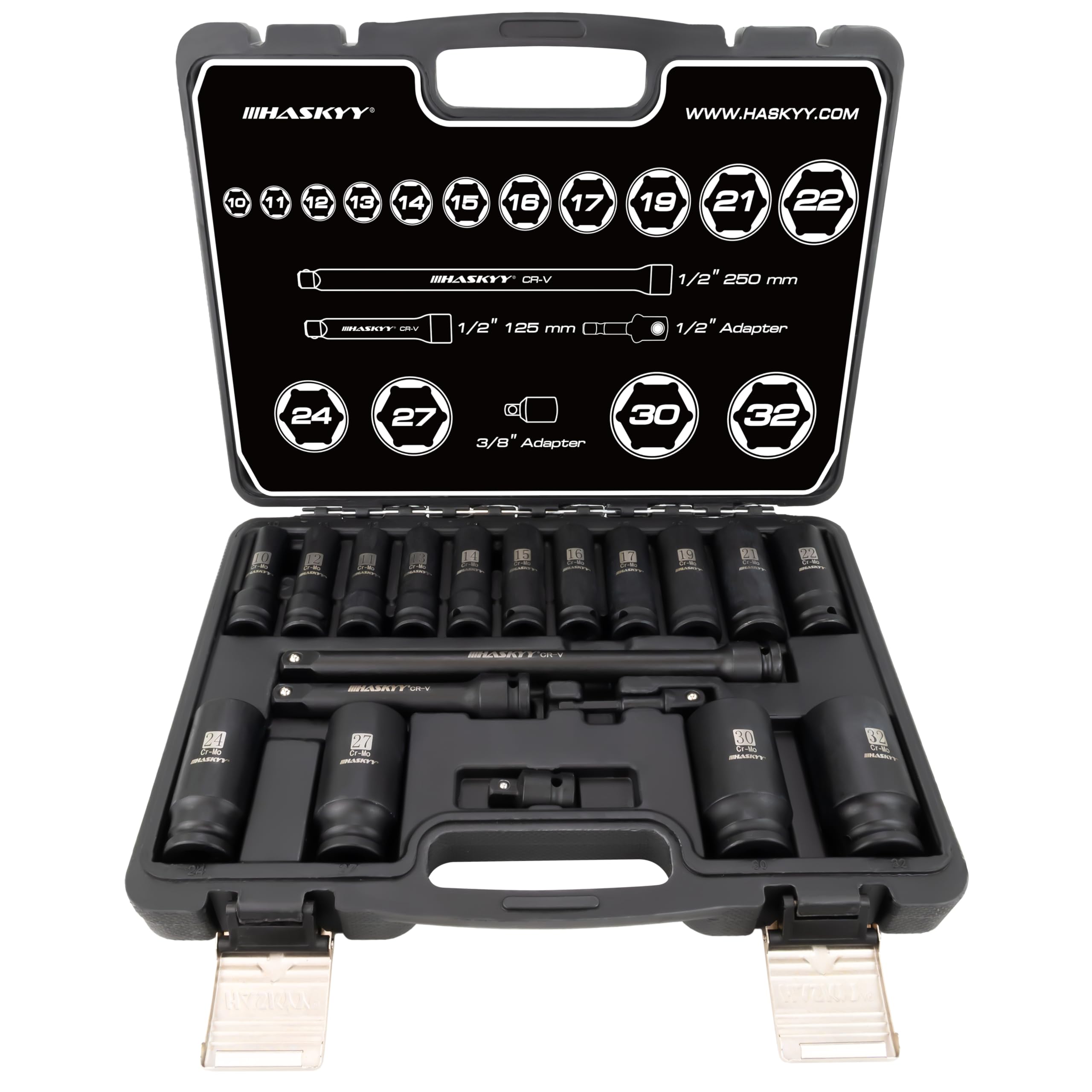 HASKYY Drehmomentschlüssel 1/2 Zoll 65 350 Nm mit Adapter Schlagschrauber Set Kreuzgelenk Steck Nuss Adapter Satz für Schlagnuss 1/4 3/8 1/2 3/4 Antrieb 17tlg