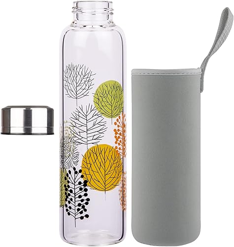 Miniatura 2 de Botella de agua de vidrio de borosilicato, botella de vidrio deportivo con funda de neopreno y tapa de acero inoxidable de 16 oz32 onzas (32 onzas,