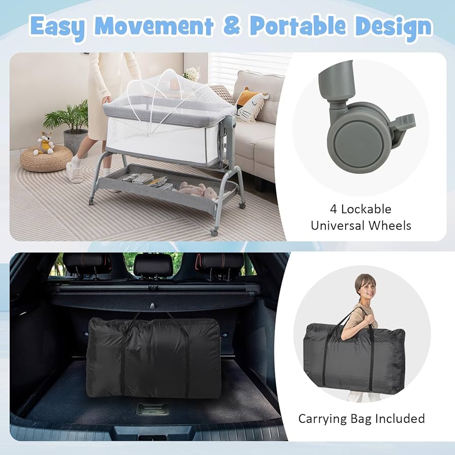 GYMAX Baby Bedside Crib, 4-in-1 Infant Bassinet With Detachable