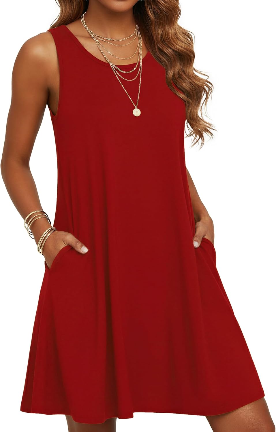 QUEZHU Women's Summer Dresses Casual Sleeveless Tank Sundress Round Neck Knee Length Mini Dress with Pockets - Image 2