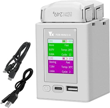 Multifunction Display Battery Charger for DJI Mini 5 4 Pro,Mini 3 Series,Two-Way LCD Charging Hub,Charge Two Batteries,Drone Accessories