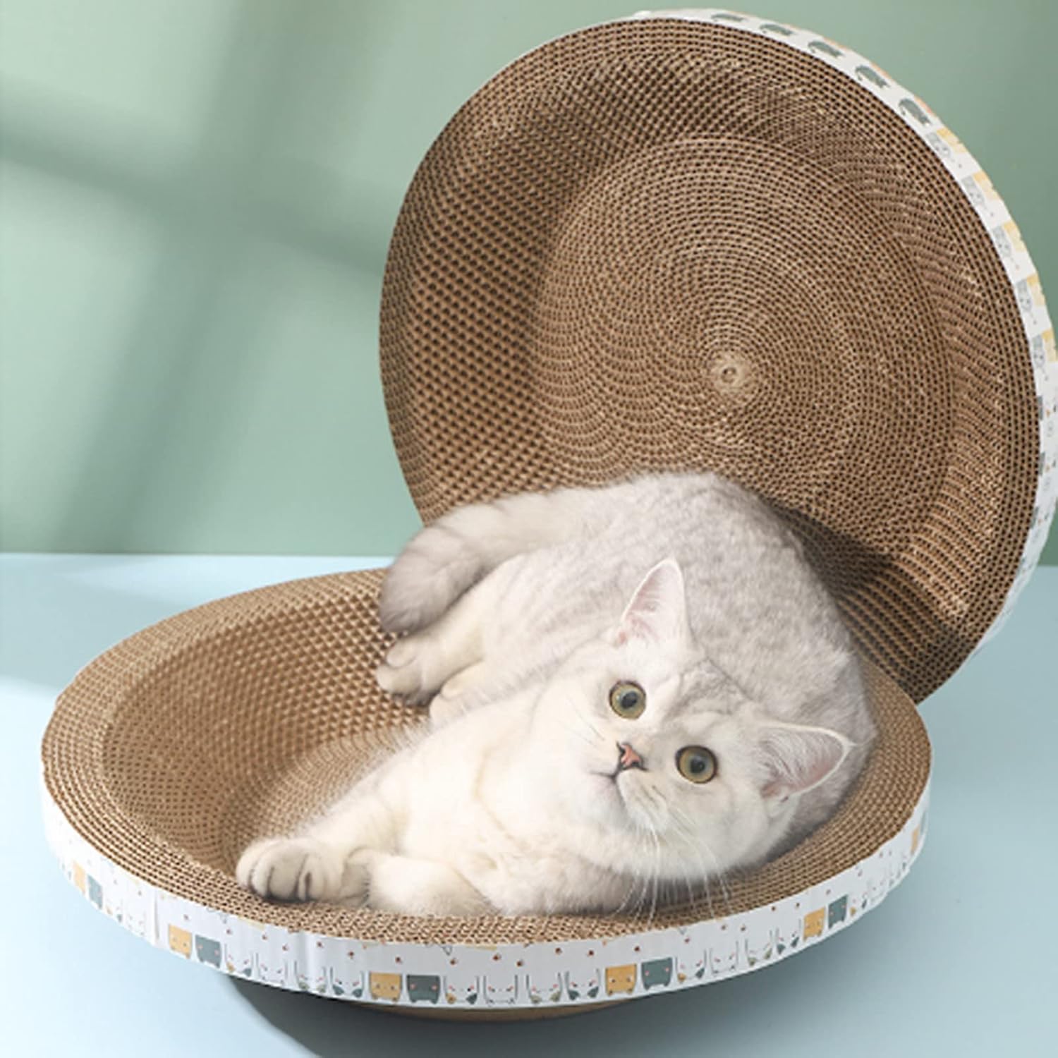 review Round Corrugated Cat Scratcher Bed for Furniture Protection, Anti-Scratch Cat Scratching Pad