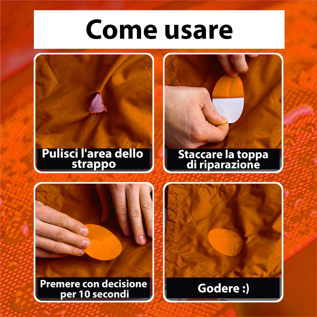 aZengear Toppe per riparazione, pre-tagliate, autoadesive, morbide, impermeabili, in nylon antistrappo per fissare i fori nei vestiti, sacchi a pelo, pantaloni da sci (11 pezzi, Arancione)