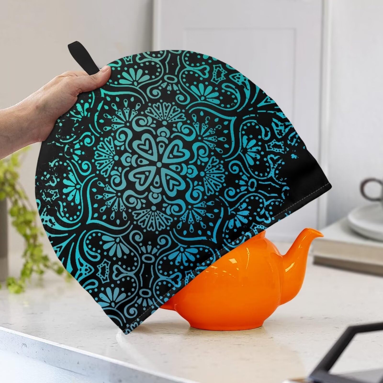 Hechitok Blue Pattern Tea Cozy for Teapot, Large Teapot Insulation Cover Kettle Cloth Cover Tea Cosy Machine Washable Kitchen Accessory Breakfast Insulation Covers