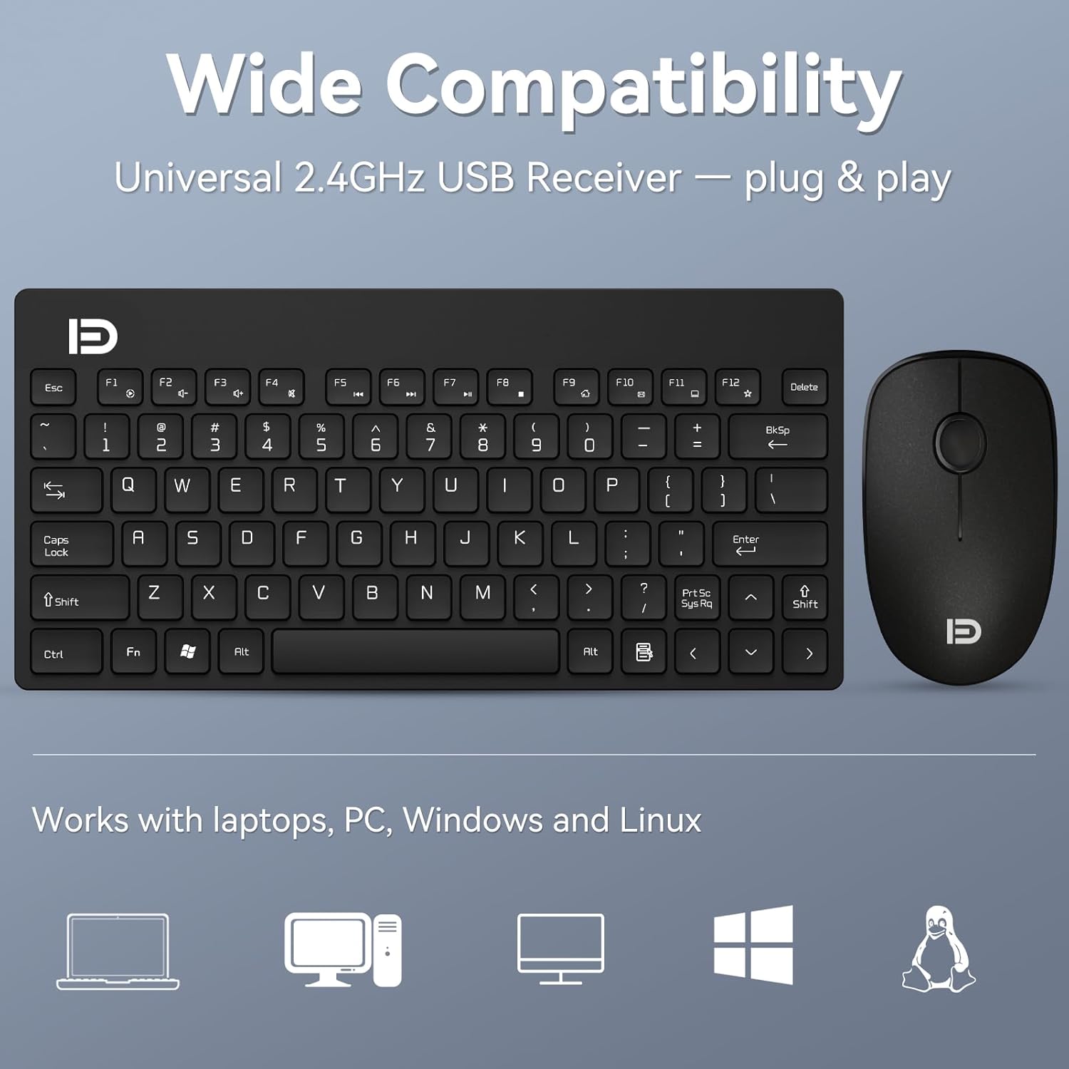 Mango Era Wireless Keyboard and Mouse Combo, Mini 2.4GHz Quiet Cordless Keyboard Mouse Set with Single USB Receiver, Compact Travel-Friendly for Laptop, PC, Computer, Windows
