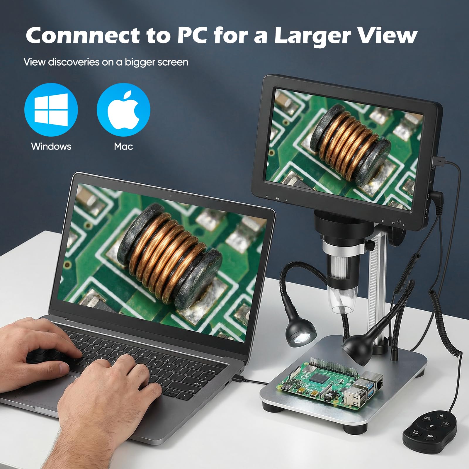 Microscopio Digitale Elettronico Portatile da 7 Pollici 1080P · USB 1200x · Adatto a Tutte le Età · Compatibile con Windows/macOS · per Monete e Kit Biologico