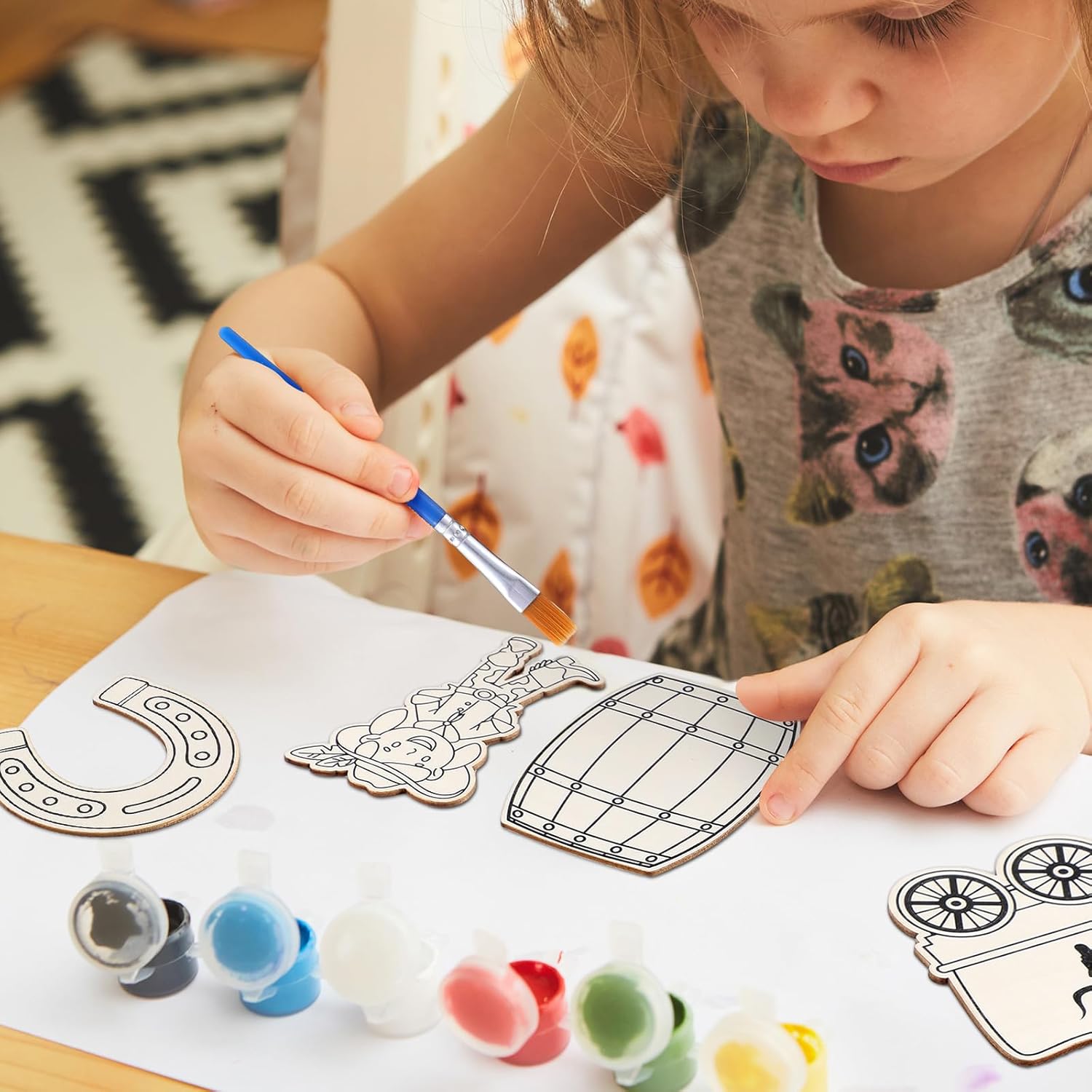 VioraWhite 24 Set Birthday Party Favor Craft Include 24 Pcs DIY Wooden Painting Art Kit 24 Pcs Bubble Wand 24 Gift Card Wood Coloring Paint Gift Bulk for Classrooms Supplies(Western Cowboy Cowgirl) - Image 6