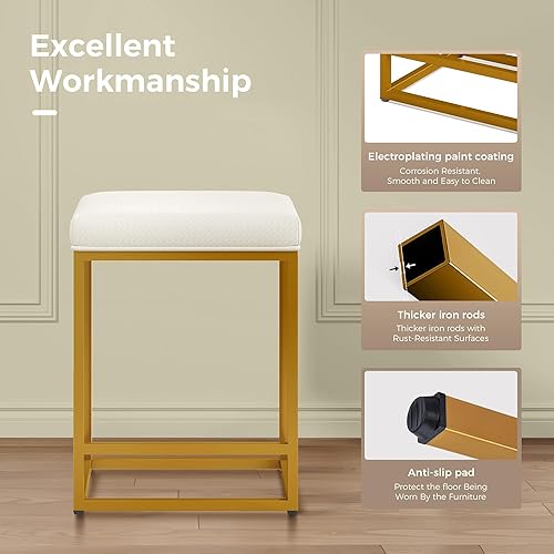 Miniatura 25 de MAISON ARTS Juego de 3 taburetes de bar de 24 pulgadas de altura de mostrador para encimera de cocina, taburetes de bar modernos tapizados 3 pcs