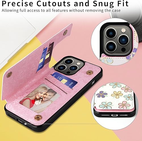 Miniatura 12 de UEEBAI Funda tipo cartera para iPhone 15 Pro Max con tarjetero, cubierta de cuero PU con soporte, bloqueo RFID, doble cierre magnético, relieve de