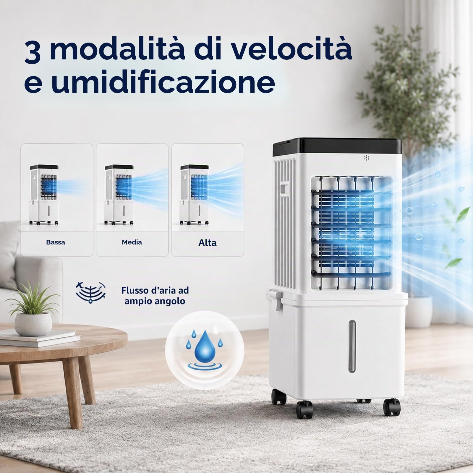 Condizionatore Portatile Senza Tubo con Raffreddamento a Ghiaccio, Raffrescatore Evaporativo con Umidificatore e Telecomando per Casa, Camera da Letto