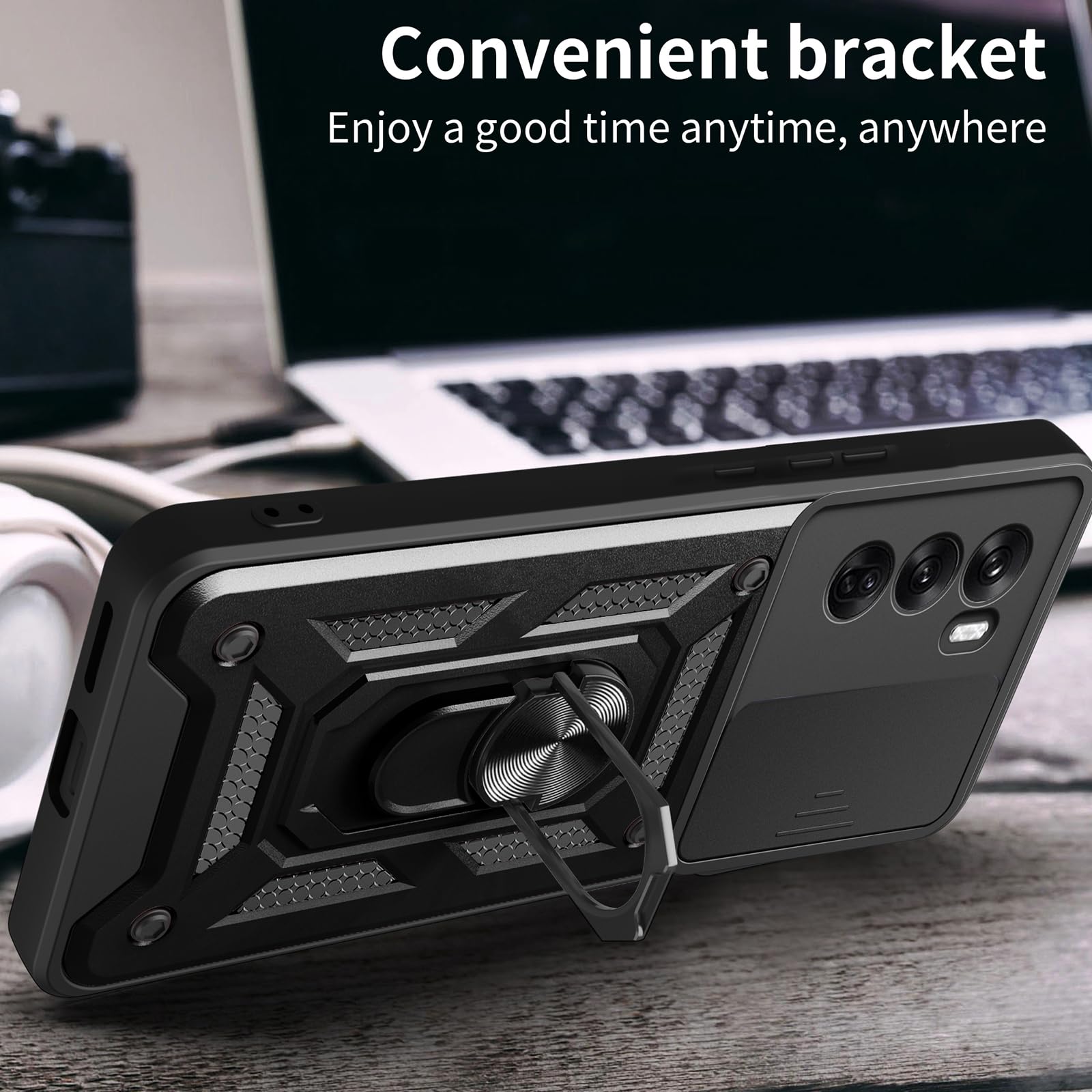 Casevita Cover compatibile con OPPO Reno 12 5g con Supporto ad anello, con Copertura Scorrevole per Fotocamera, Custodia per Reno12 per Donne e Uomini