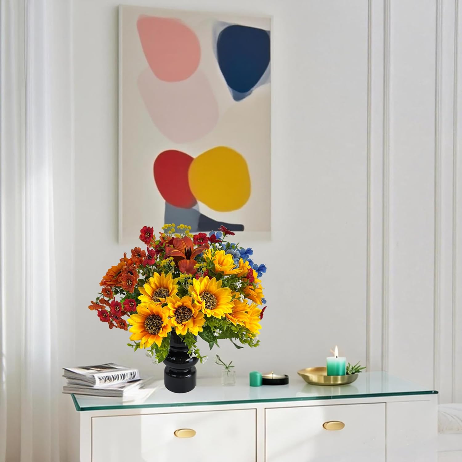 Fake Flowers with Vase, Sunflowers Artificial Flowers for Spring Summer, Faux Flowers in Vase for Centerpiece Table Decorations, Fake Plant Silk floral arrangements for Home Coffee Kitchen Table Decor - Image 8