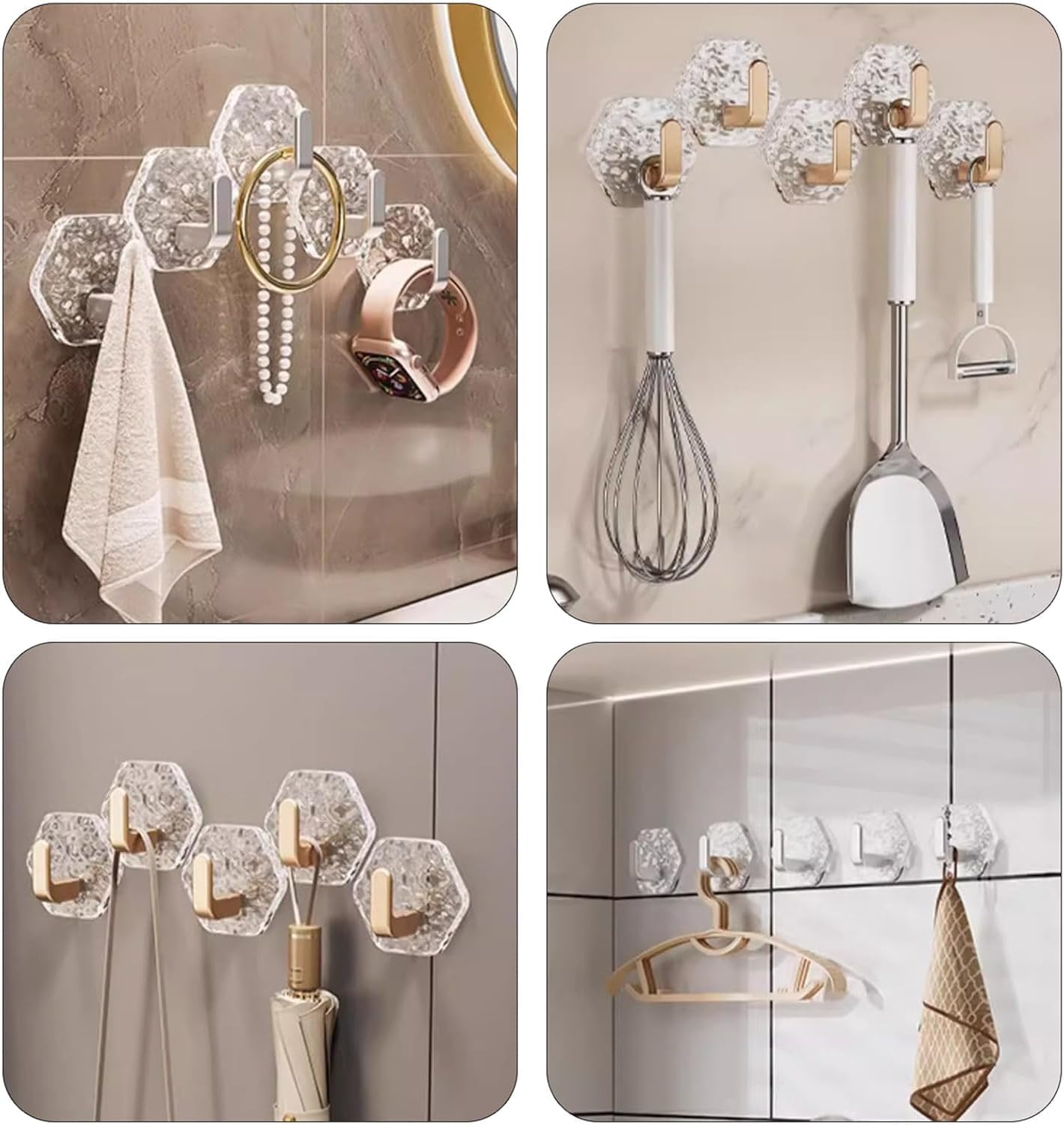 10pcs Modern Hexagon Shape Adhesive Hook Clear Surfaces Without Damage Easy Installation for Bathroom Decoration Multipurpose Acrylic Adhesive Hook image 5