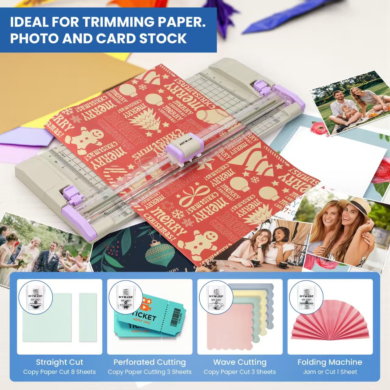 Taglierina rotativa per carta, taglierina da 30 cm per cartoncino, scrapbooking, lavori creativi, 4 funzioni con 5 velocità, protezione di sicurezza, righello laterale per foto, etichette, grigio (G