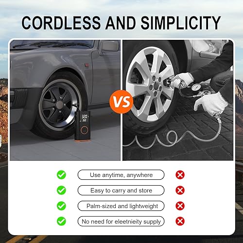 Miniatura 5 de Inflador de neumáticos portátil, compresor de aire de 160 PSI con función de memoria, bomba de bicicleta eléctrica con medidor de presión de