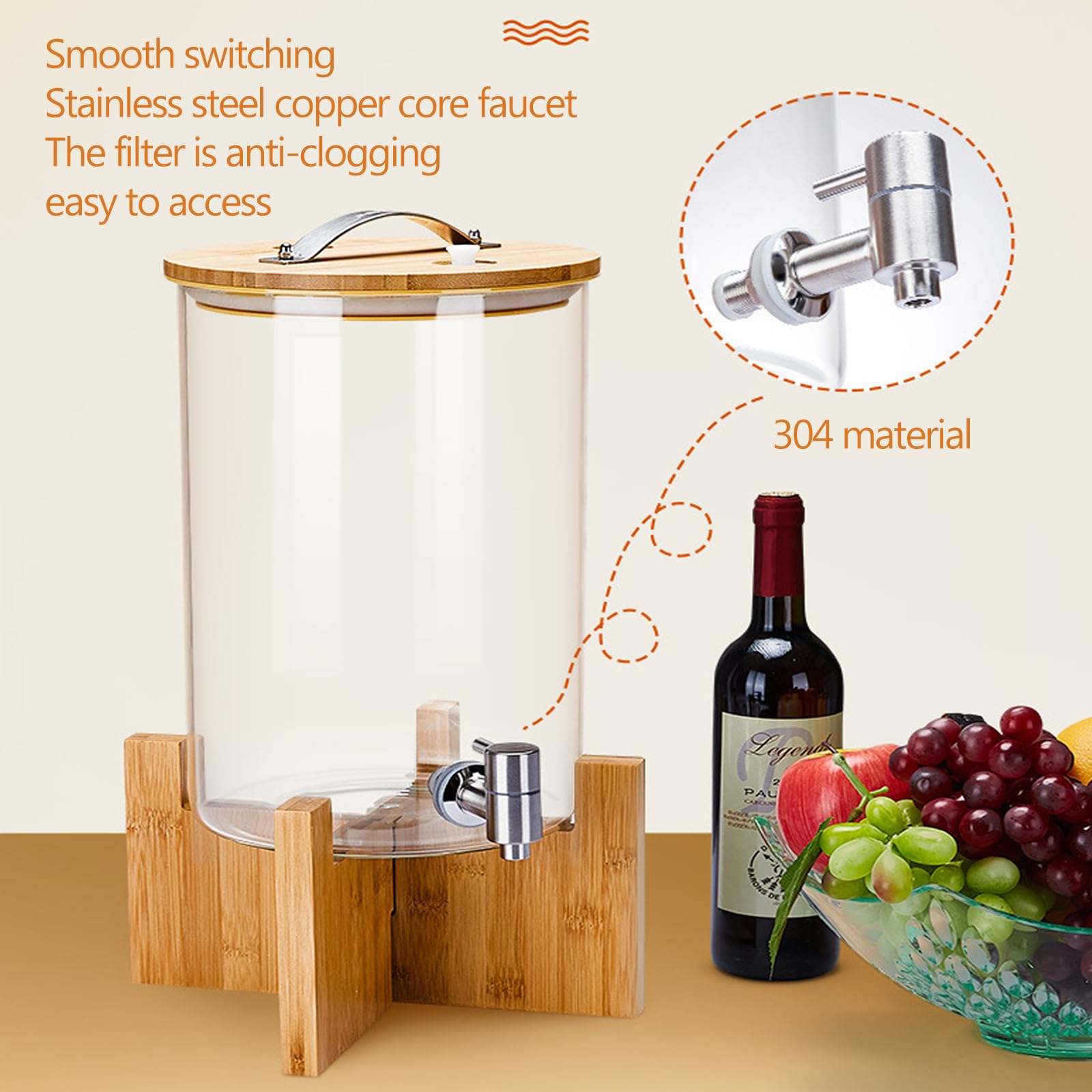 Distributore di bevande con supporto, dispenser per bevande calde o fredde, ideale per acqua, succhi di frutta, tè freddo, per feste ed eventi, 3 l