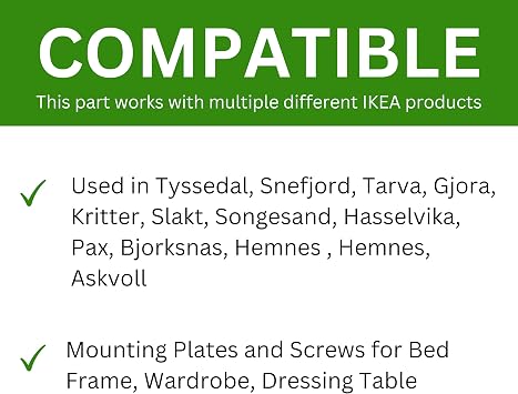 Spare Hardware Parts Replacement for IKEA Bed Frame Part 139301 (Mounting Plate) and 105307 (Screws)